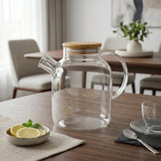 Glas Teekanne mit Holzdeckel und Seitengriff - Teekanne - Voldeva