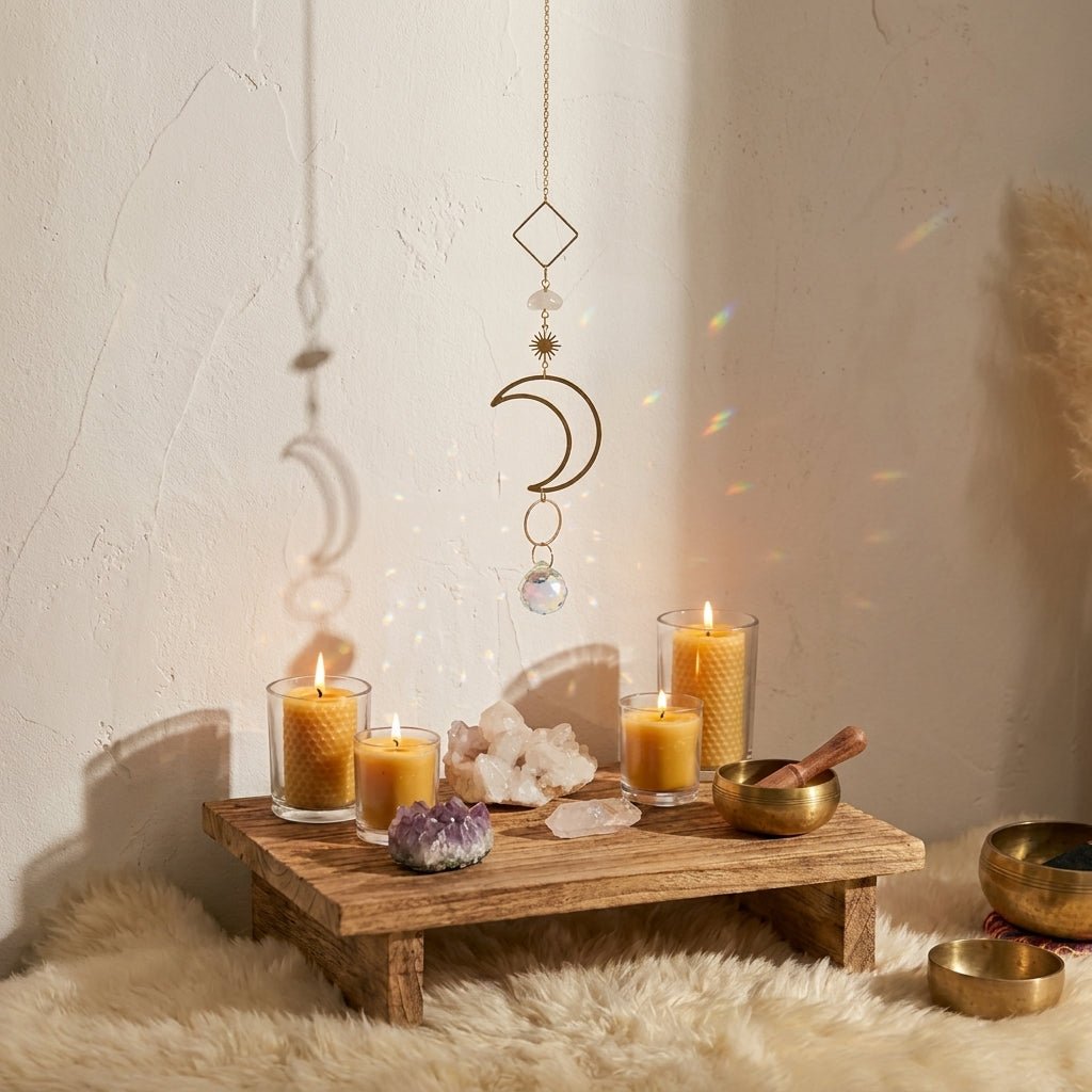 Hängender Kristall Suncatcher Mond und Sterne Design - Sonnenfänger - Gelassenheit - Voldeva