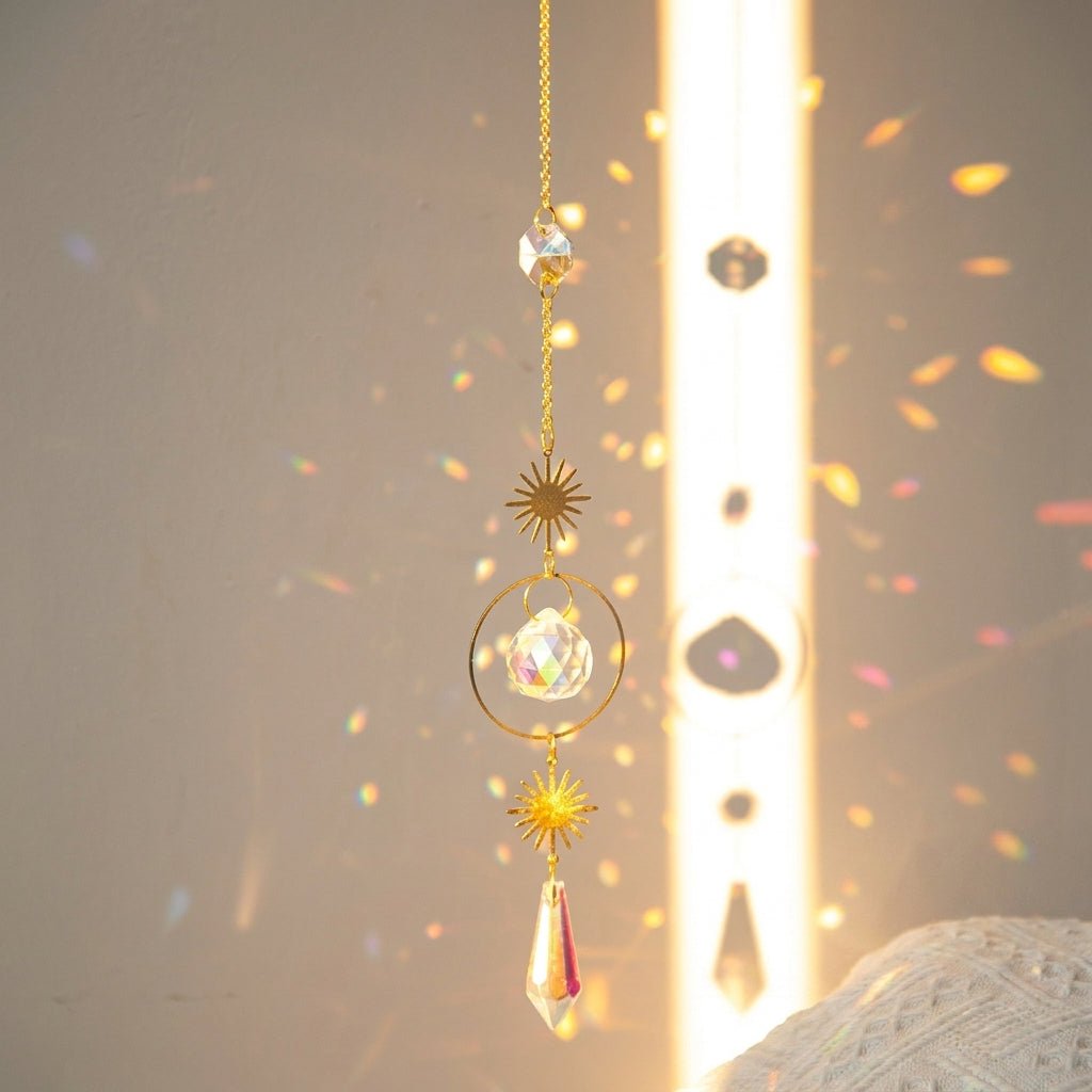 Hängender Kristall Suncatcher Mond und Sterne Design - Sonnenfänger - Sternenlicht - Voldeva