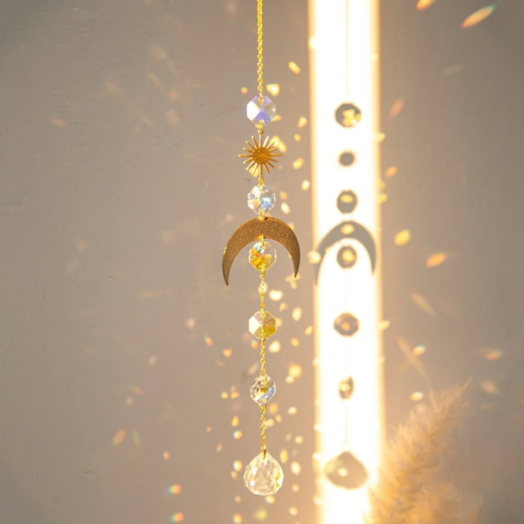 Hängender Kristall Suncatcher Mond und Sterne Design - Sonnenfänger - Mondlicht - Voldeva