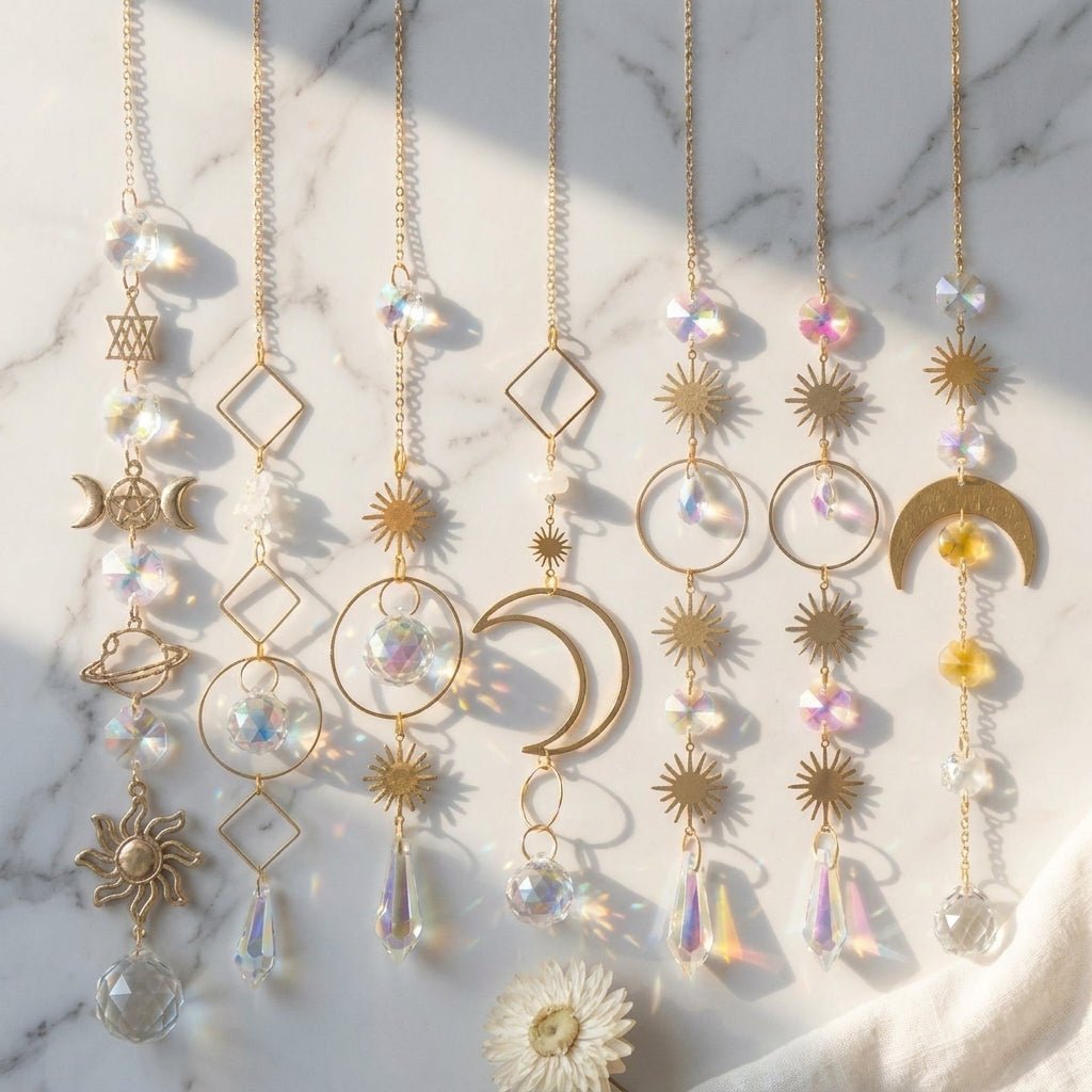 Hängender Kristall Suncatcher Mond und Sterne Design - Sonnenfänger - Gelassenheit - Voldeva