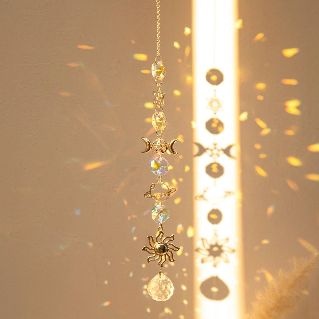 Hängender Kristall Suncatcher Mond und Sterne Design - Sonnenfänger - Sonnig - Voldeva