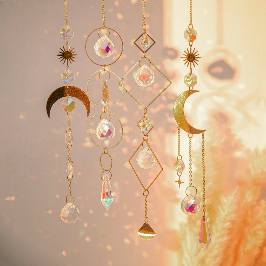 Hängender Kristall Suncatcher Mond und Sterne Design - Sonnenfänger - Gelassenheit - Voldeva