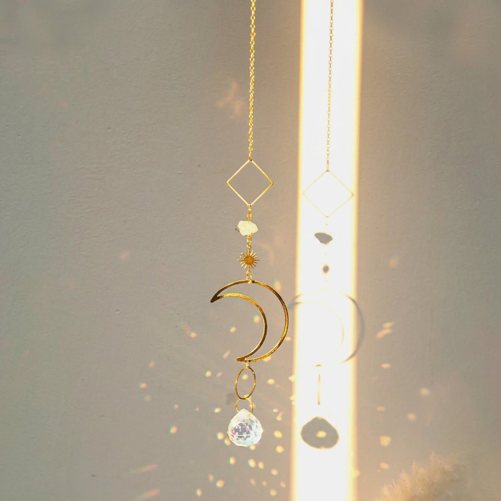 Hängender Kristall Suncatcher Mond und Sterne Design - Sonnenfänger - Himmlisch - Voldeva