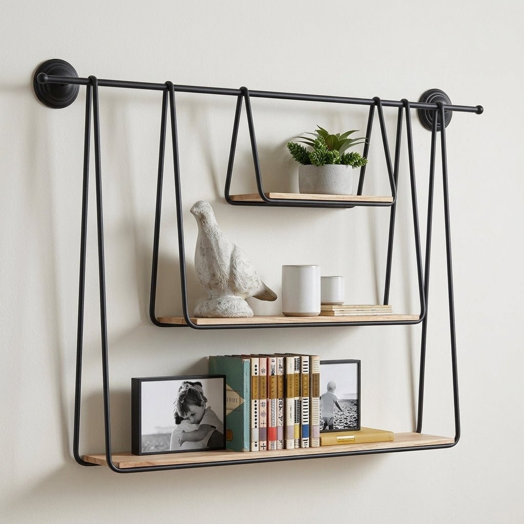 Hängeregal mit drei Ebenen aus Metall und Holz - Rack Wall Shelves & Ledges - Voldeva