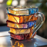 Handgefertigte 3D-Lesetassen aus Glas mit Buchmotiv