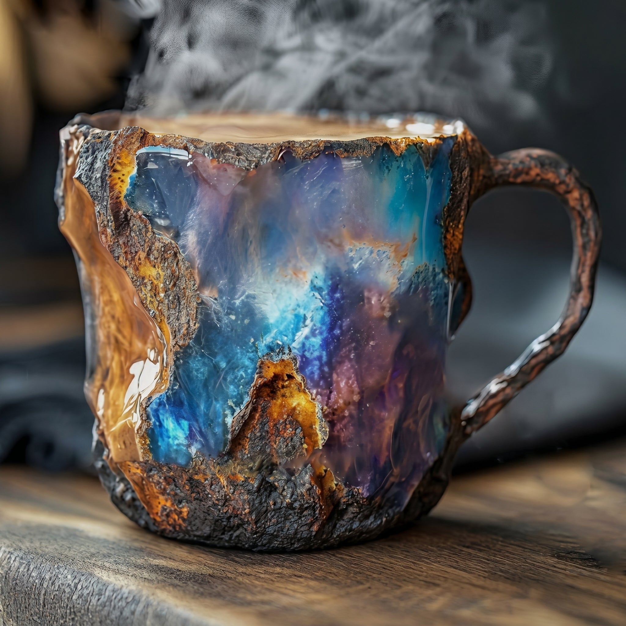 Handgefertigte - Tasse mit Isolierung und Mikrowellengeeignet - Becher - Blaues Erz - Voldeva