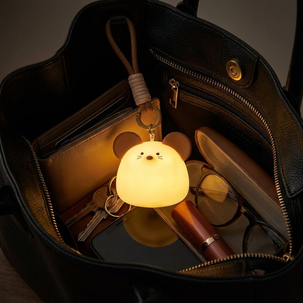Handliches Mini - Nachtlicht für Handtaschen - Leuchtende Handtasche - Maus - Voldeva