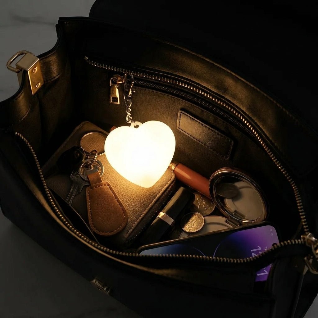Handliches Mini - Nachtlicht für Handtaschen - Leuchtende Handtasche - Herz - Voldeva
