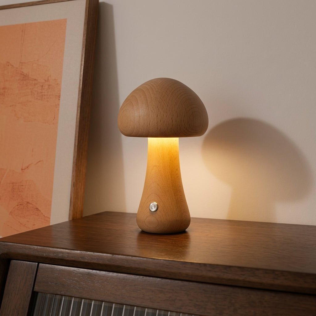 Hölzerne Pilz-LED-Warmlicht-Schreibtischlampe - Tischlampe - Hellbraun - Voldeva