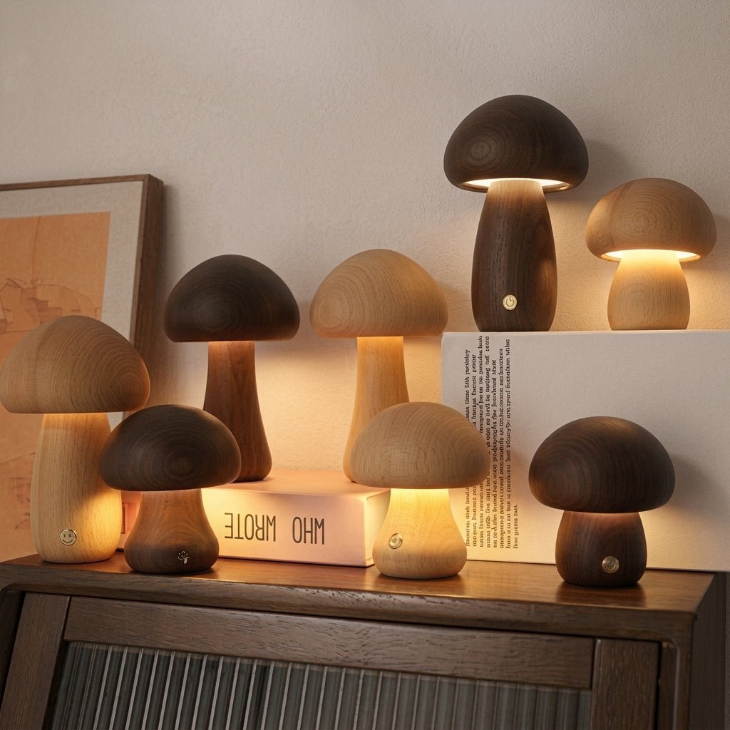 Hölzerne Pilz-LED-Warmlicht-Schreibtischlampe - Tischlampe - Hellbraun - Voldeva