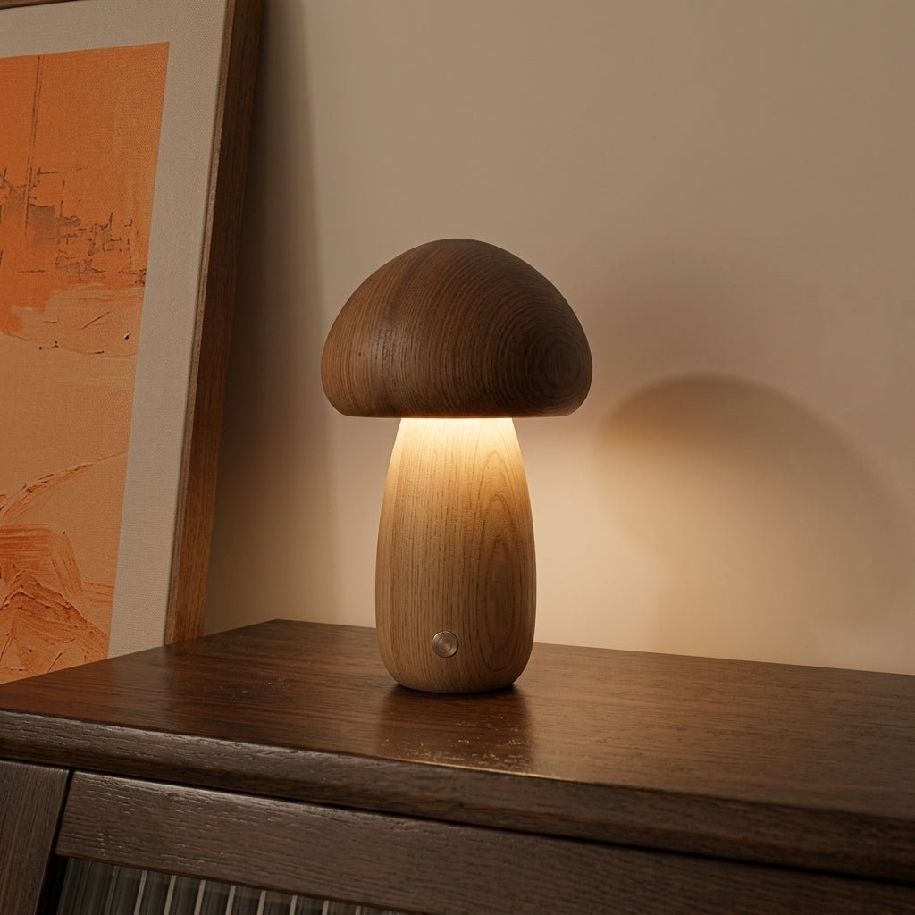 Hölzerne Pilz-LED-Warmlicht-Schreibtischlampe - Tischlampe - Hellbraun - Voldeva