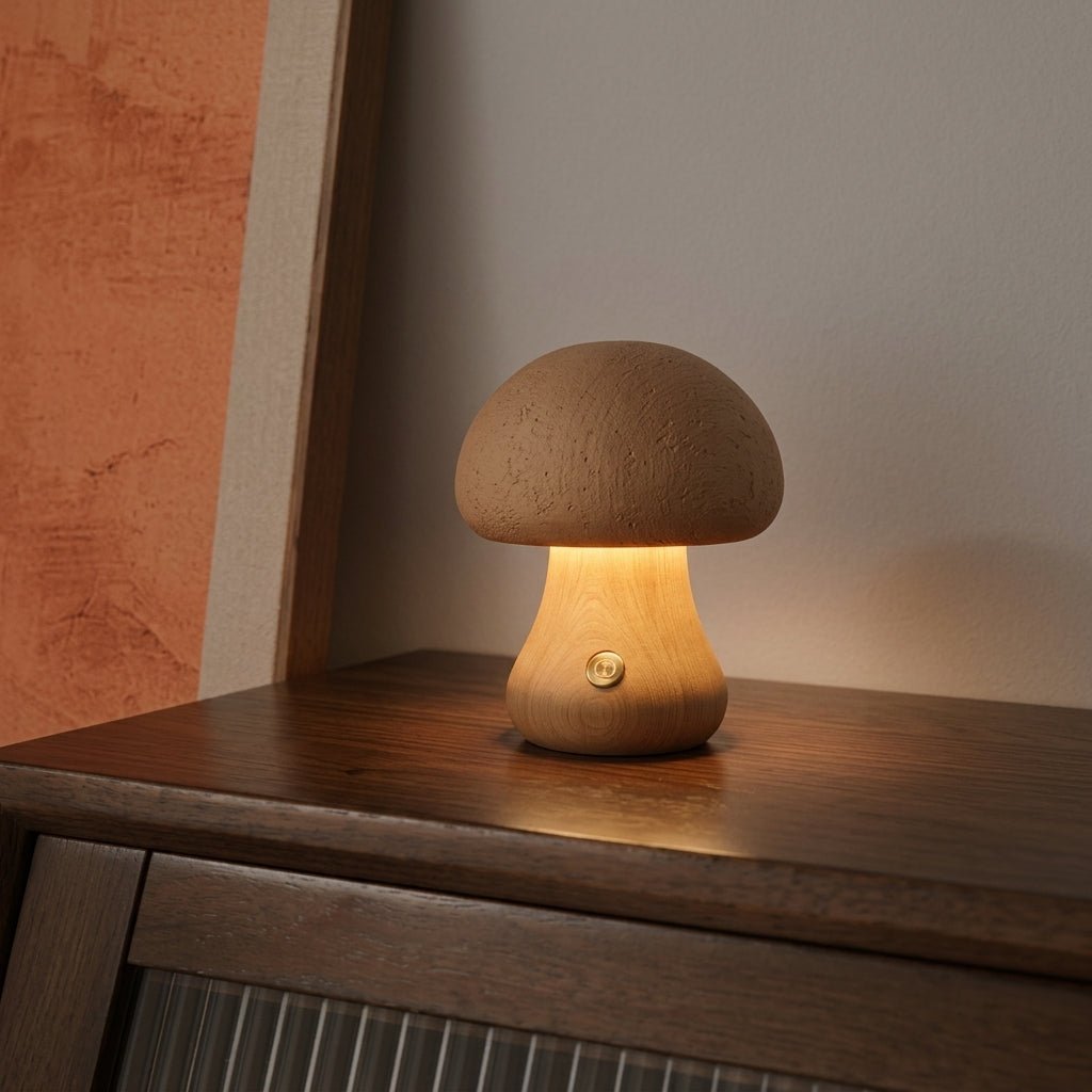 Hölzerne Pilz-LED-Warmlicht-Schreibtischlampe - Tischlampe - Hellbraun - Voldeva
