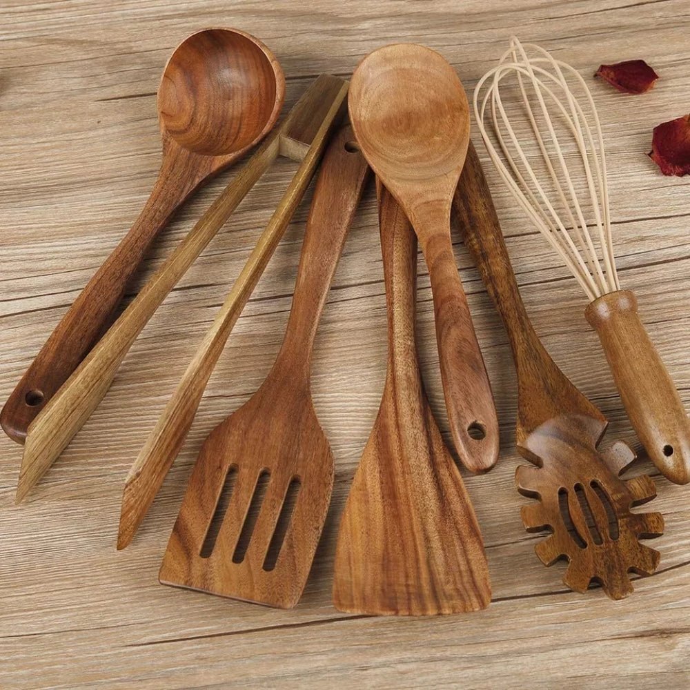 Holz Küchenhelfer Set Mit 7 Teilen Für Schonendes Kochen - Kochgeschirr - Set - Voldeva