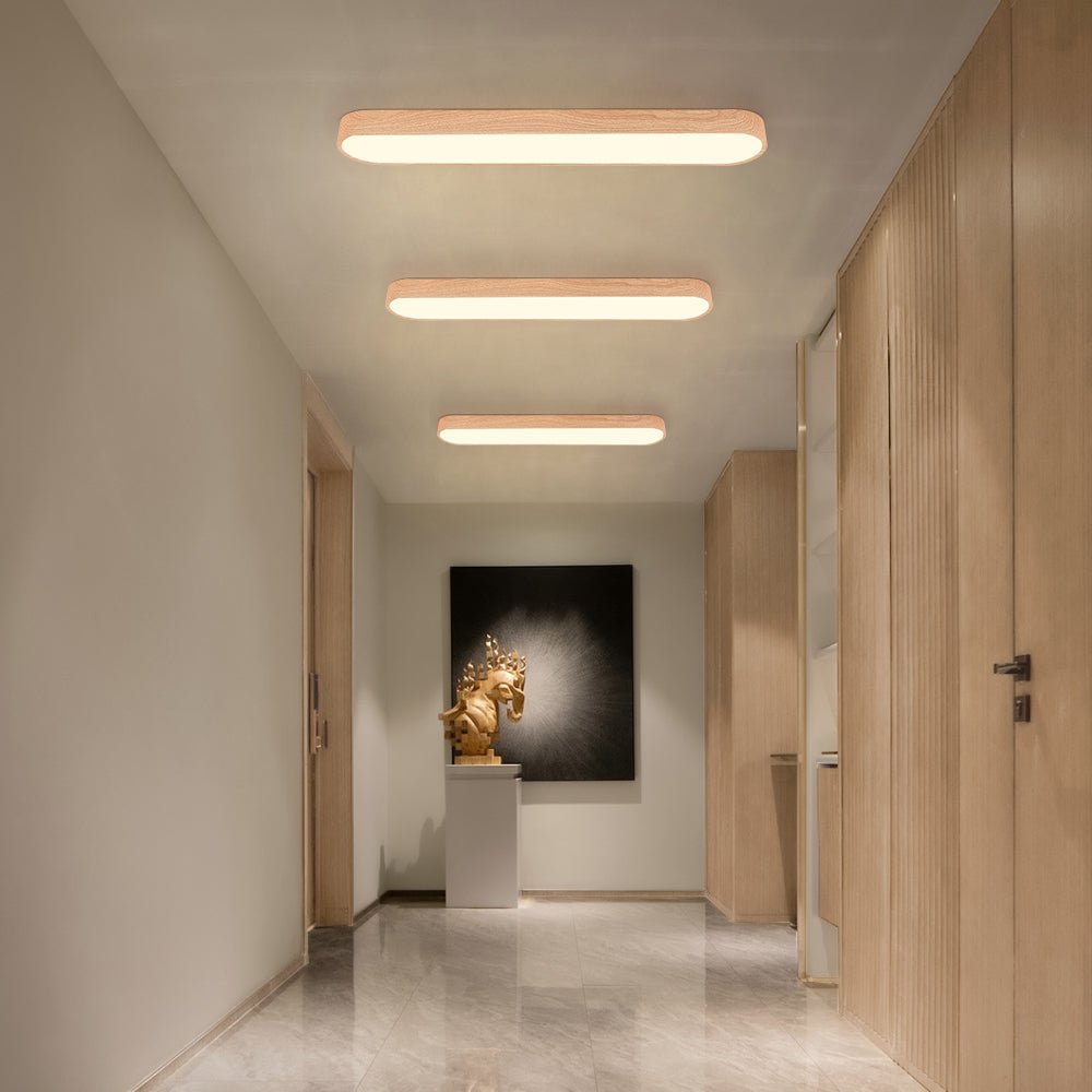 Holz LED Deckenleuchte Linear Schlank für Flur und Wohnraum - Ceiling Light Fixtures - Hellbraun - Voldeva