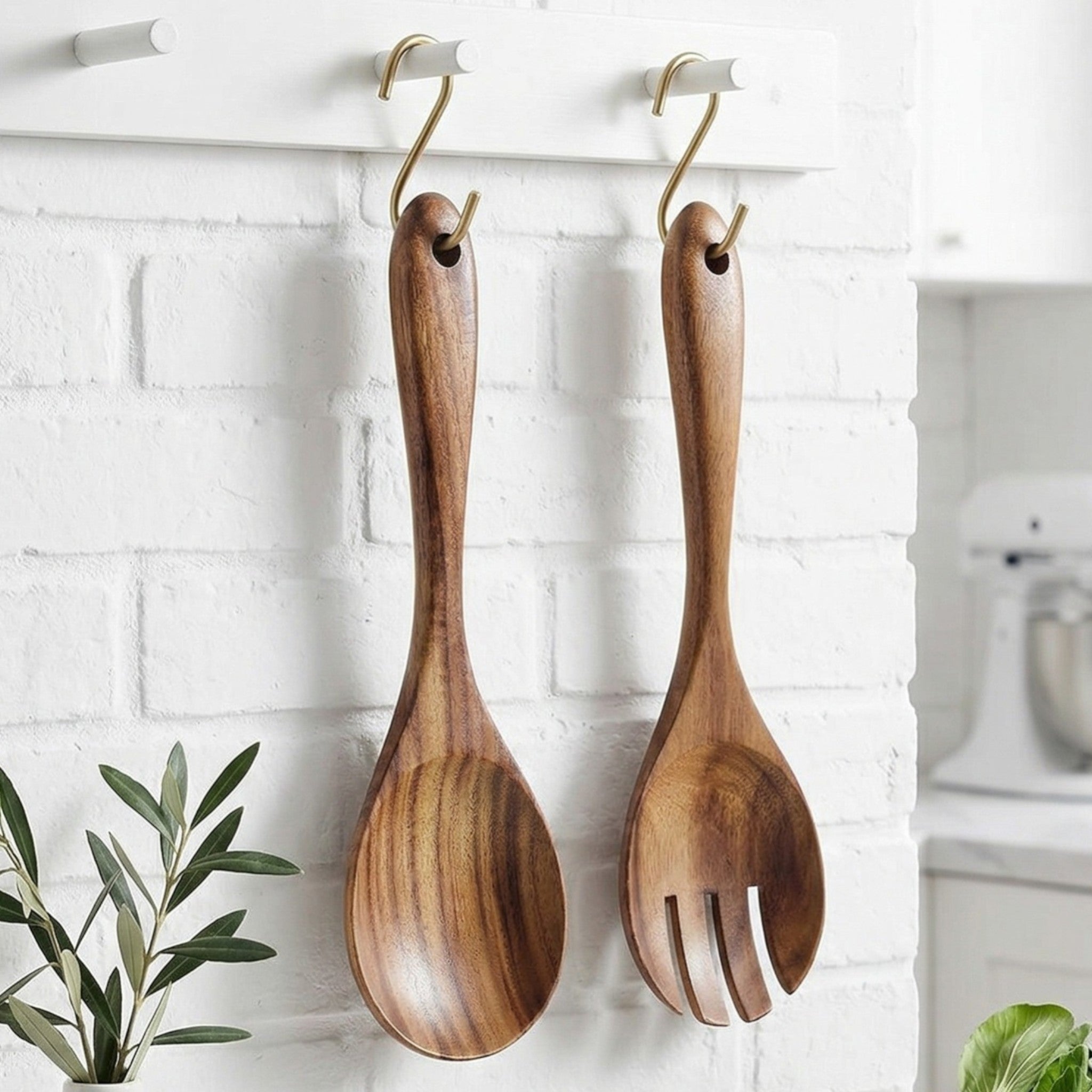 Holz Servierbesteck - Set mit Löffel und Gabel - Salatbesteck Set - Voldeva
