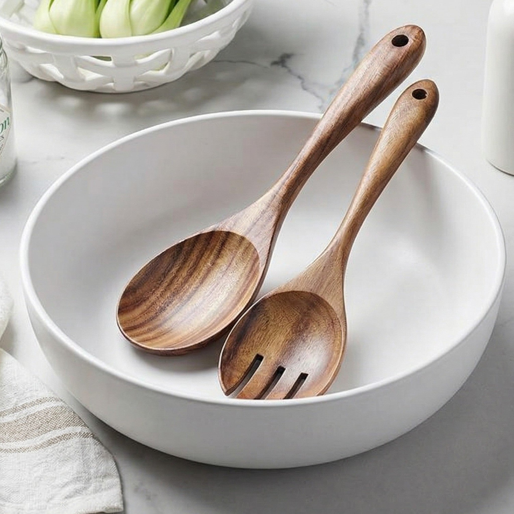 Holz Servierbesteck - Set mit Löffel und Gabel - Salatbesteck Set - Voldeva