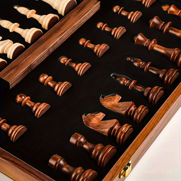 Holz Schachset Handgefertigt mit Aufbewahrungsbox - Schachbrett - Voldeva