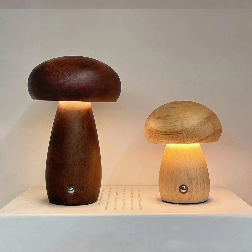 Holzlampe im Pilzdesign mit Warmlicht - Table Lamps - Großer heller Pilz - Voldeva