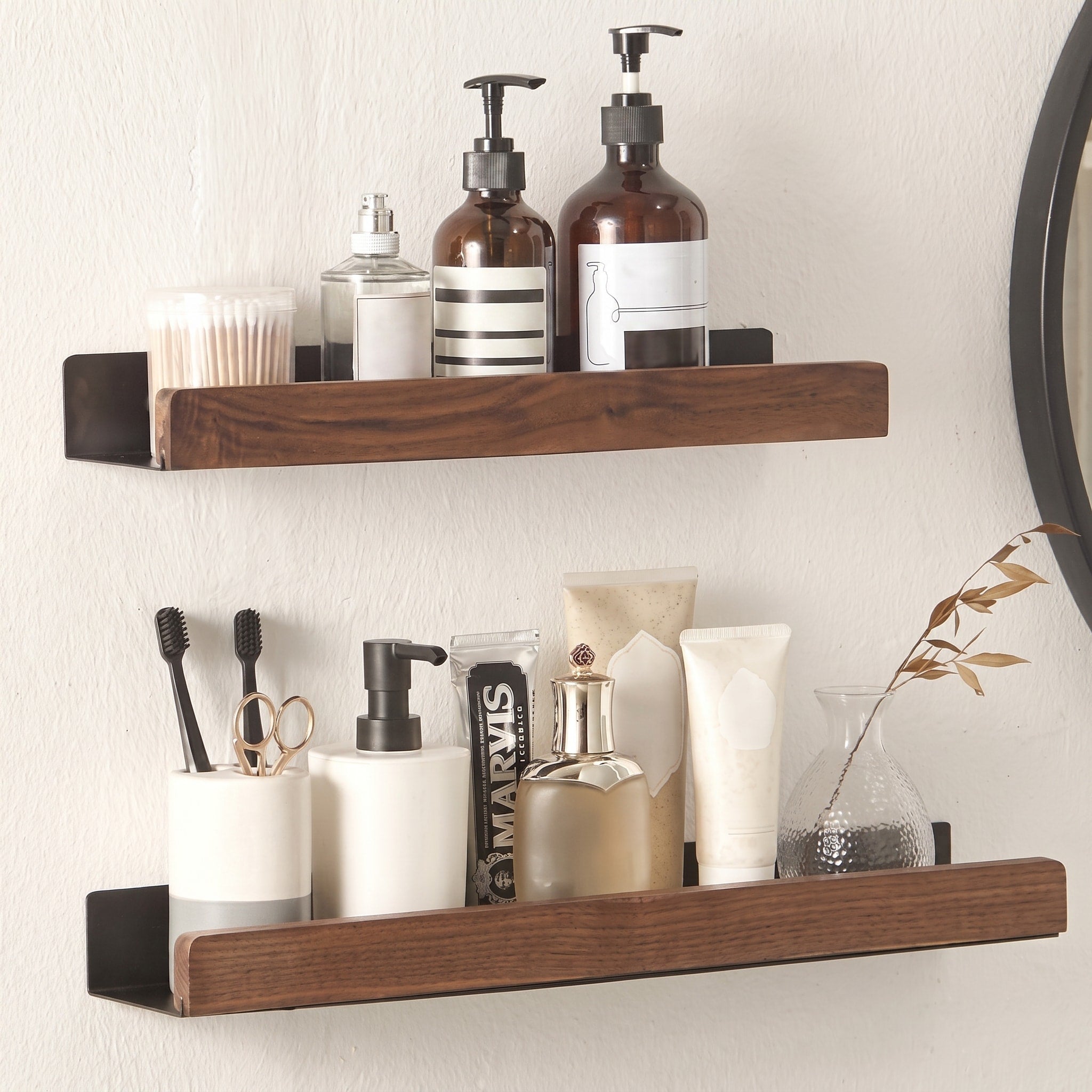 Holzoptik Wandregal Bad ohne Bohren - Rack Wall Shelves & Ledges - Braun - Voldeva