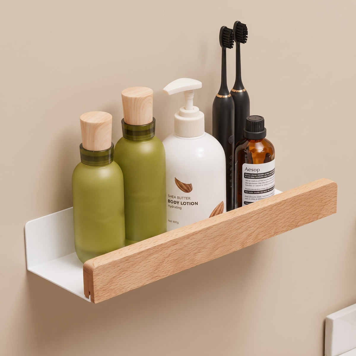 Holzoptik Wandregal Bad ohne Bohren - Rack Wall Shelves & Ledges - Hellbraun - Voldeva
