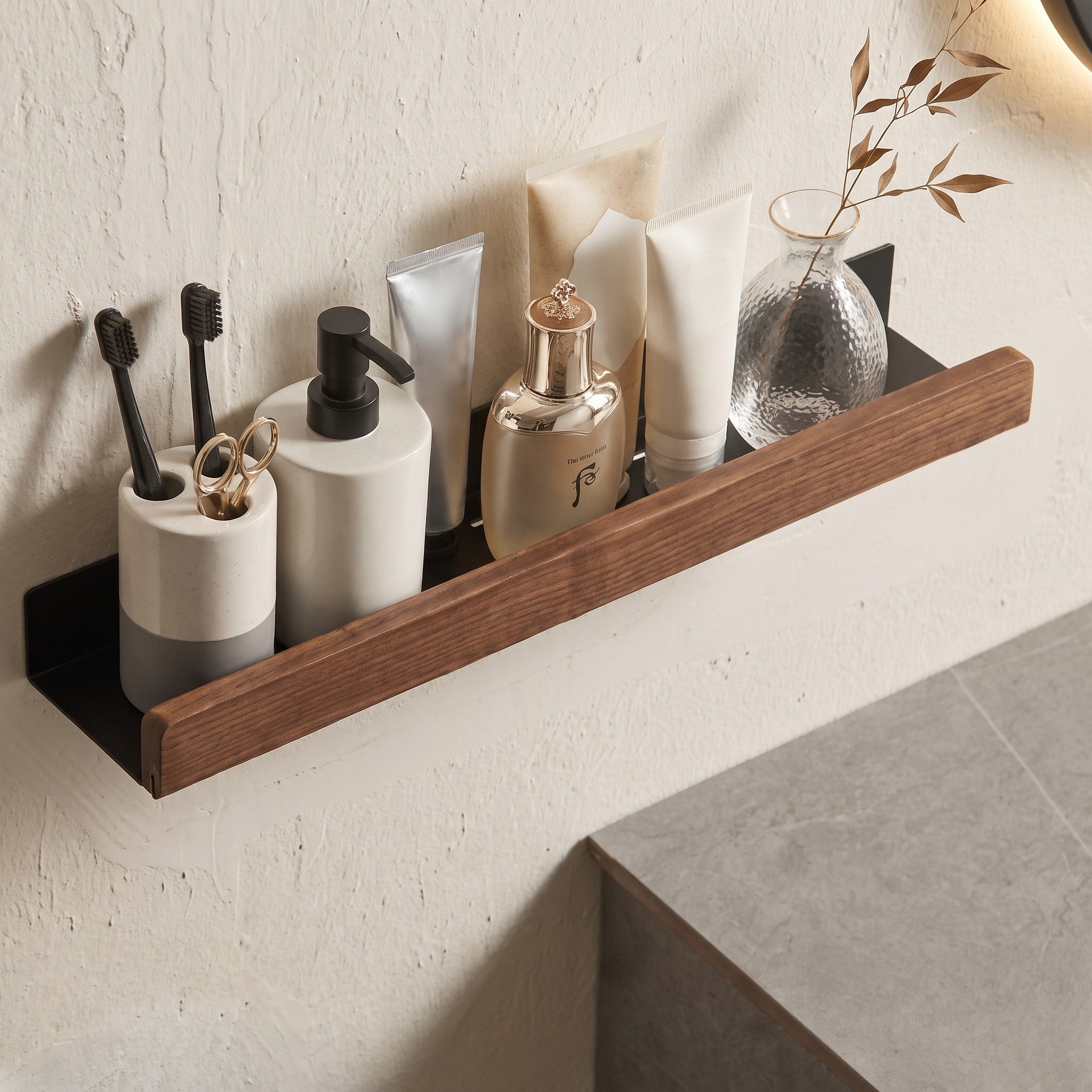 Holzoptik Wandregal Bad ohne Bohren - Rack Wall Shelves & Ledges - Braun - Voldeva