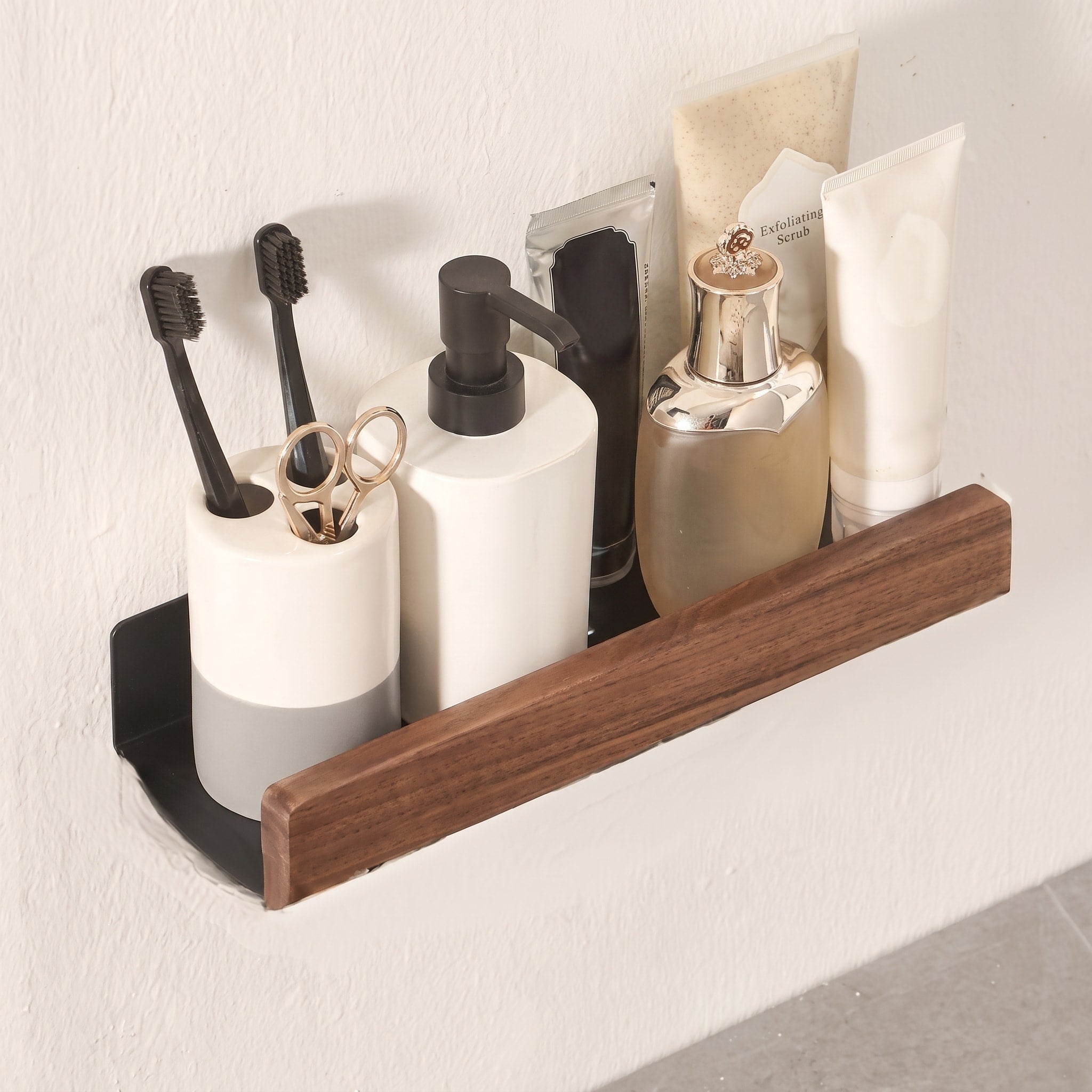 Holzoptik Wandregal Bad ohne Bohren - Rack Wall Shelves & Ledges - Braun - Voldeva