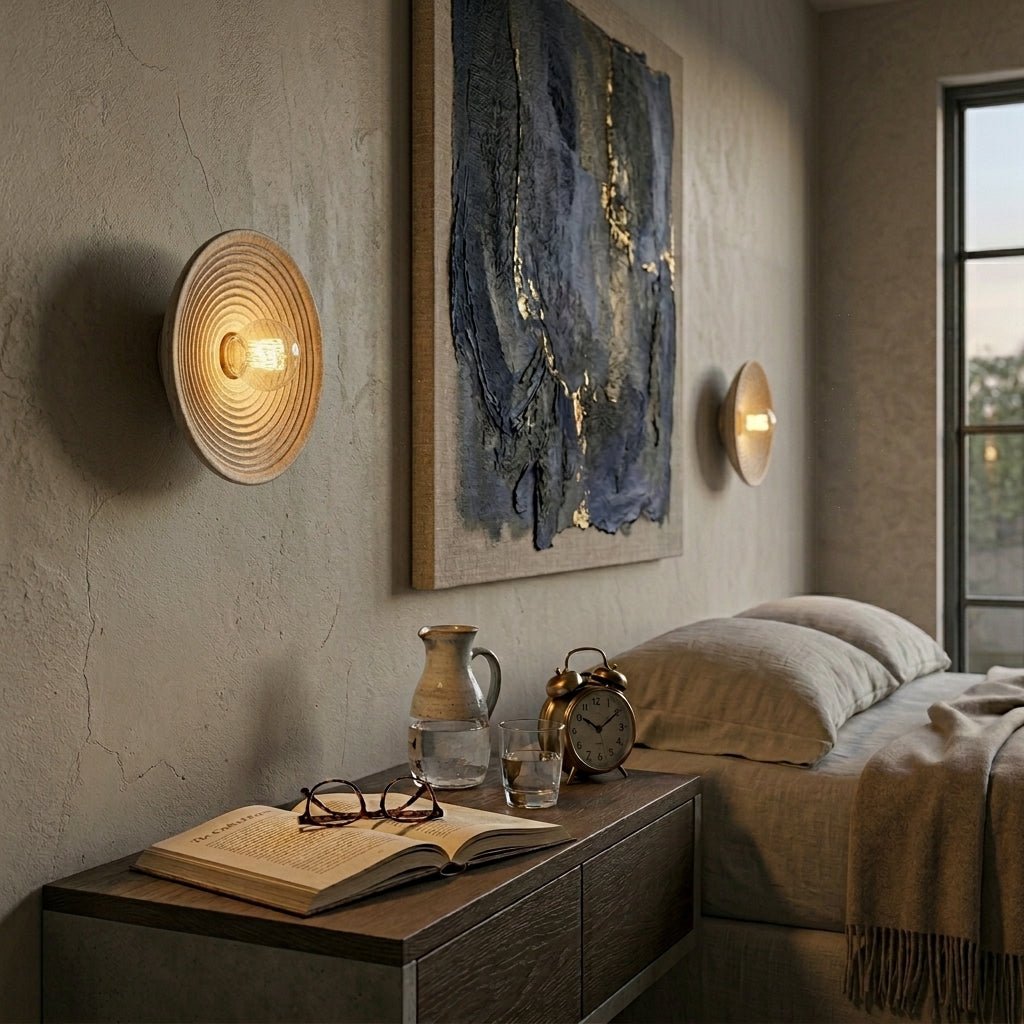 Japanische Holz - Wandleuchte – Minimalistisches rundes LED - Design - Wandleuchten - ∅ 20cm - Voldeva