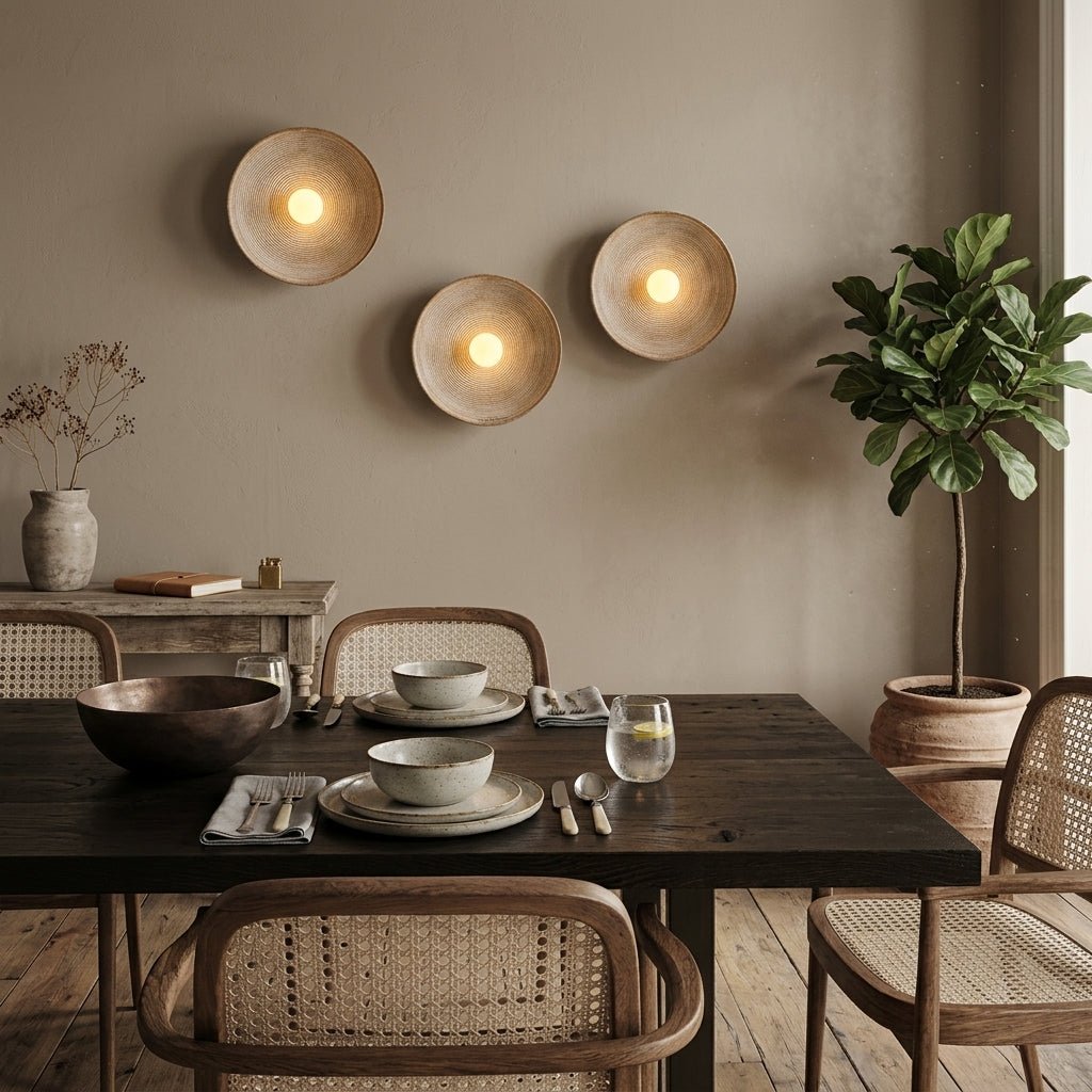 Japanische Holz - Wandleuchte – Minimalistisches rundes LED - Design - Wandleuchten - ∅ 20cm - Voldeva