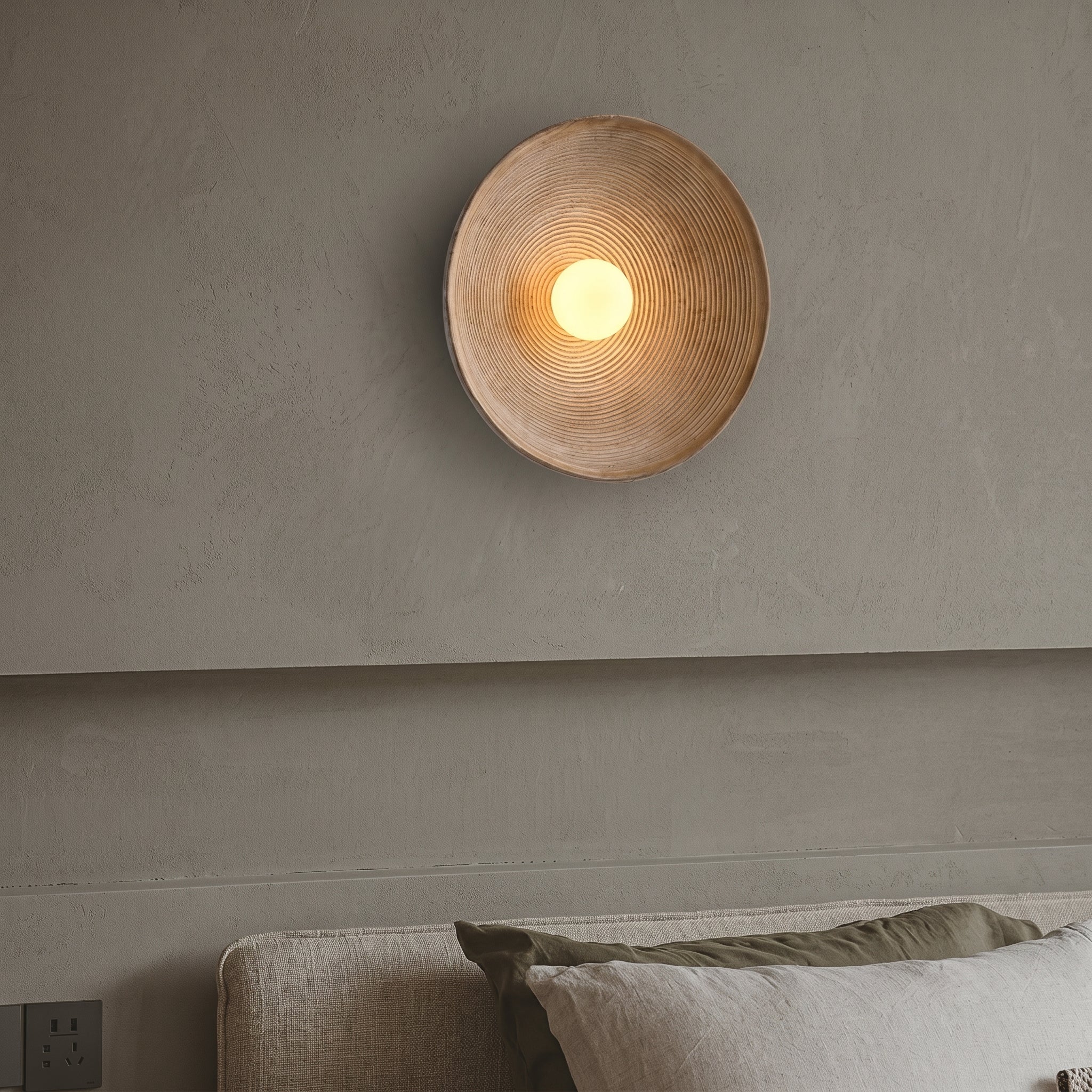 Japanische Holz - Wandleuchte – Minimalistisches rundes LED - Design - Wandleuchten - ∅ 20cm - Voldeva