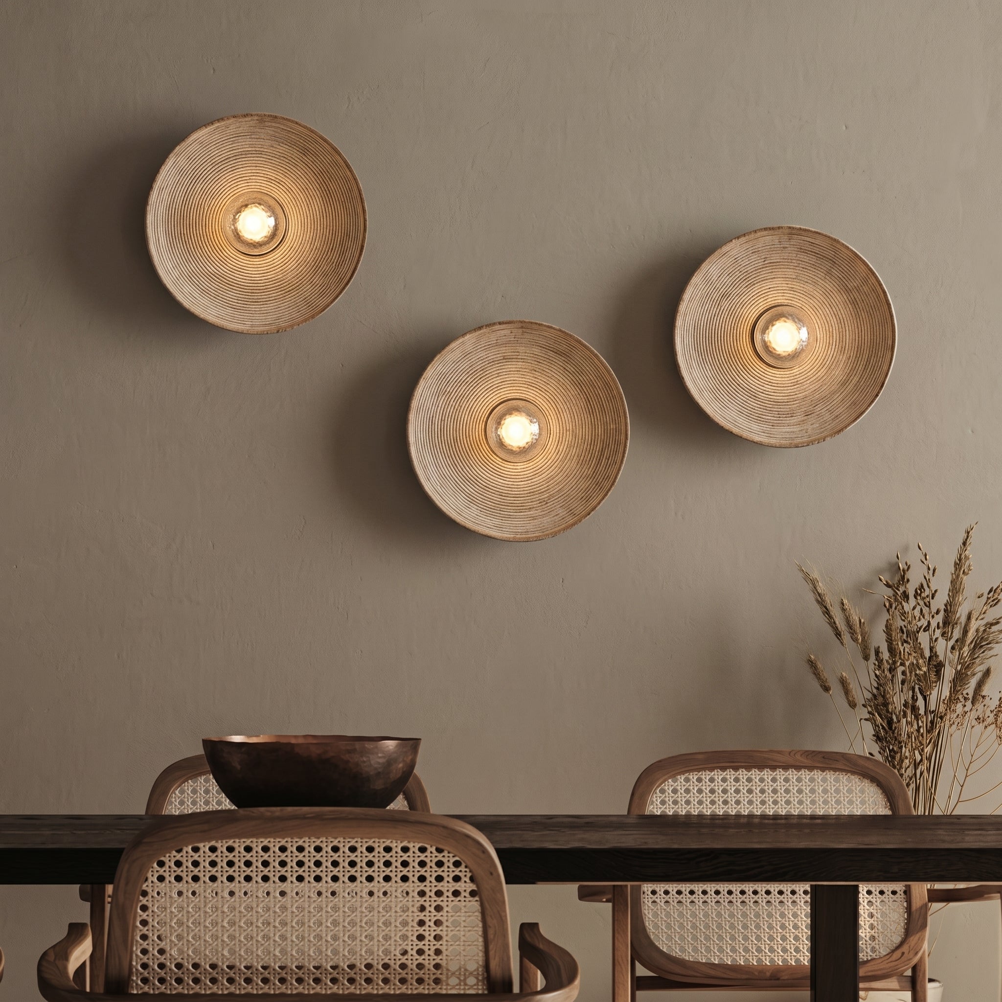 Japanische Holz - Wandleuchte – Minimalistisches rundes LED - Design - Wandleuchten - ∅ 20cm - Voldeva