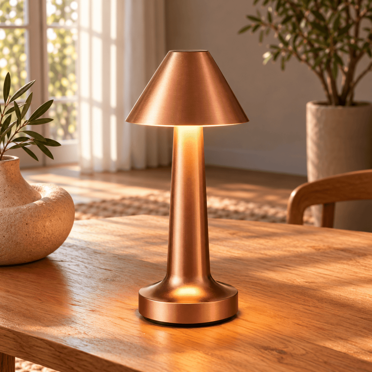 Kabellose LED Tischlampe mit Touch Dimmfunktion und USB Aufladung - Table Lamps - Bronze - Voldeva