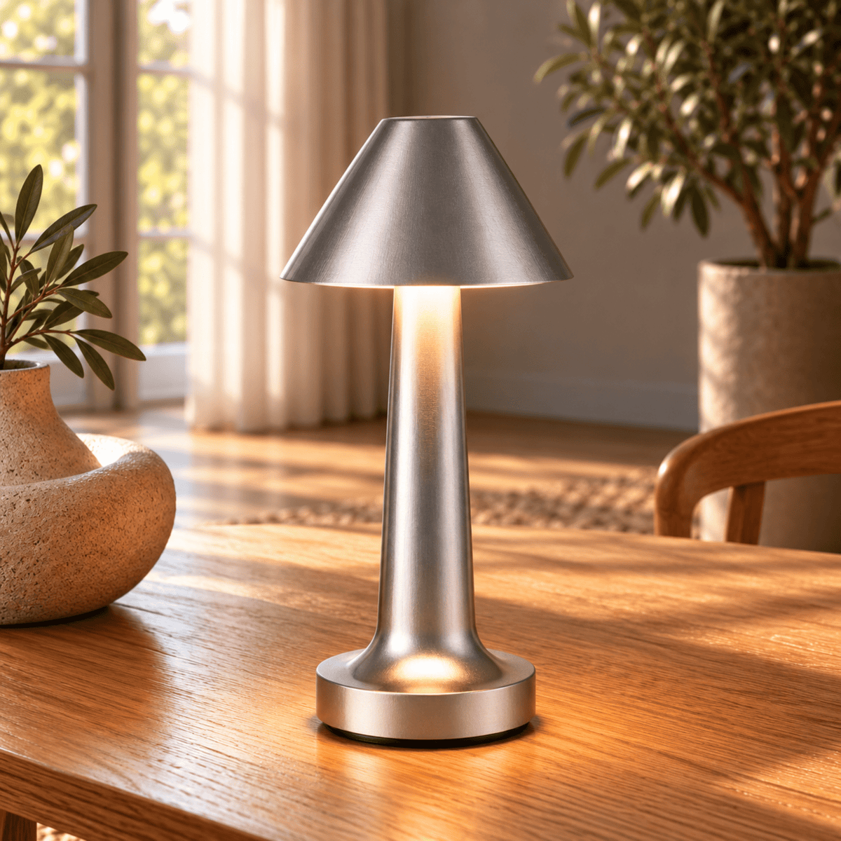 Kabellose LED Tischlampe mit Touch Dimmfunktion und USB Aufladung - Table Lamps - Silber - Voldeva
