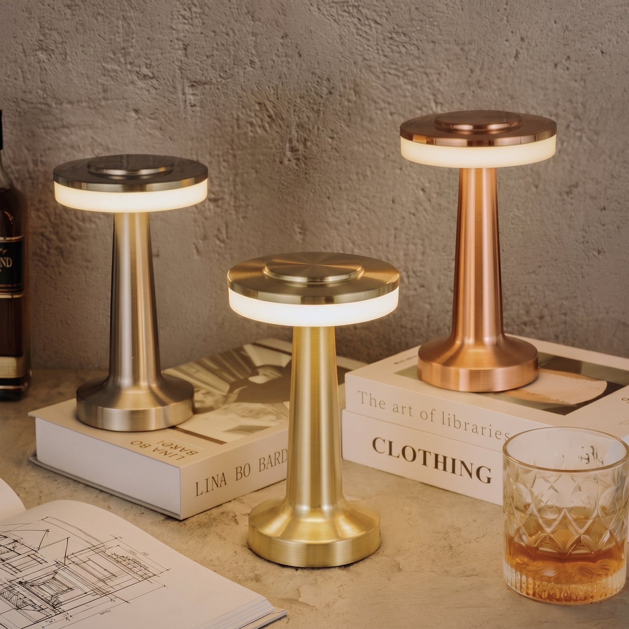 Kabellose LED Tischlampe mit Touch-Funktion und T-Design - Tischlampe - Schwarz - Voldeva