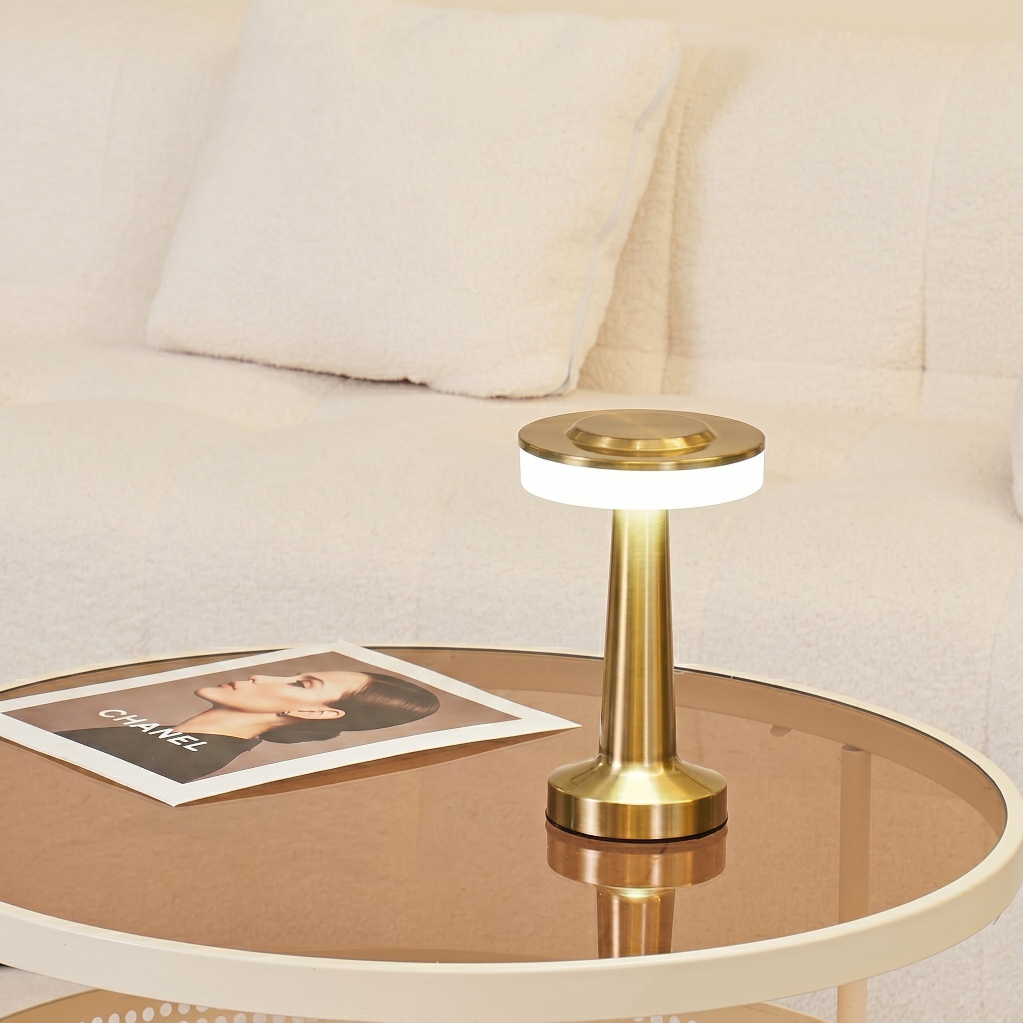 Kabellose LED Tischlampe mit Touch-Funktion und T-Design - Tischlampe - Gold - Voldeva
