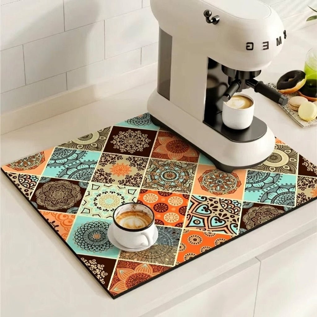 Kaffeemaschinen Unterlage Mit Saugfähigem Design Und Retro - Muster - Küche - Himmelblau Blüte - Voldeva