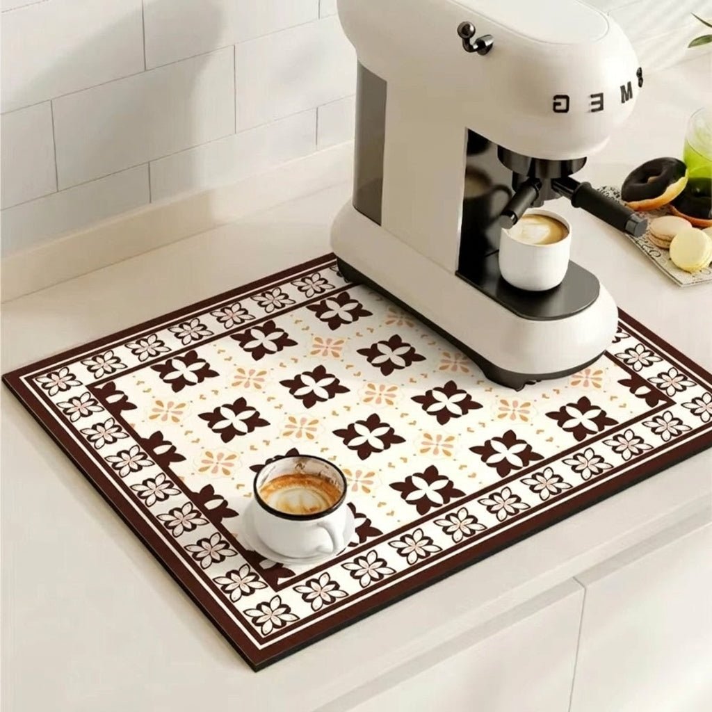 Kaffeemaschinen Unterlage Mit Saugfähigem Design Und Retro - Muster - Küche - Fliese Creme - Voldeva