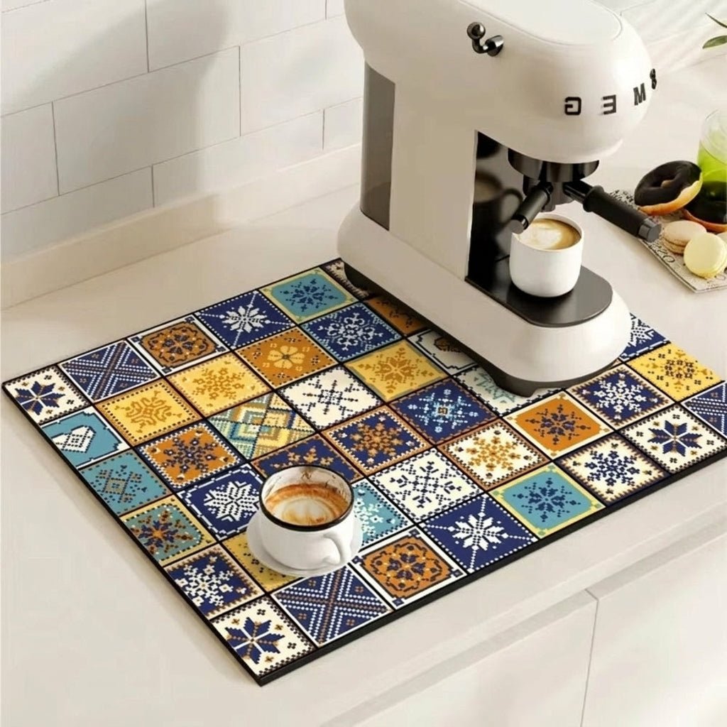 Kaffeemaschinen Unterlage Mit Saugfähigem Design Und Retro - Muster - Küche - Azur - Patch - Voldeva