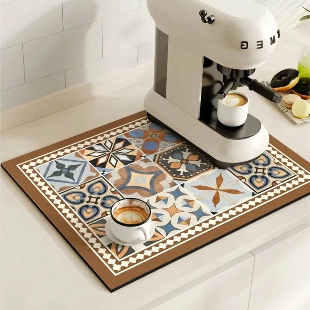 Kaffeemaschinen Unterlage Mit Saugfähigem Design Und Retro - Muster - Küche - Florales Braun - Voldeva