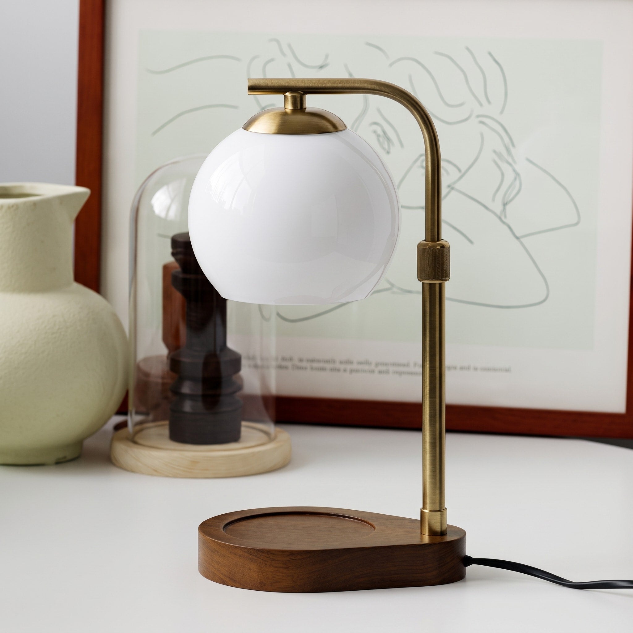 Kerzenwärmer Lampe mit Glaskugel Design und Holzsockel - Table Lamps - Weiß - Voldeva