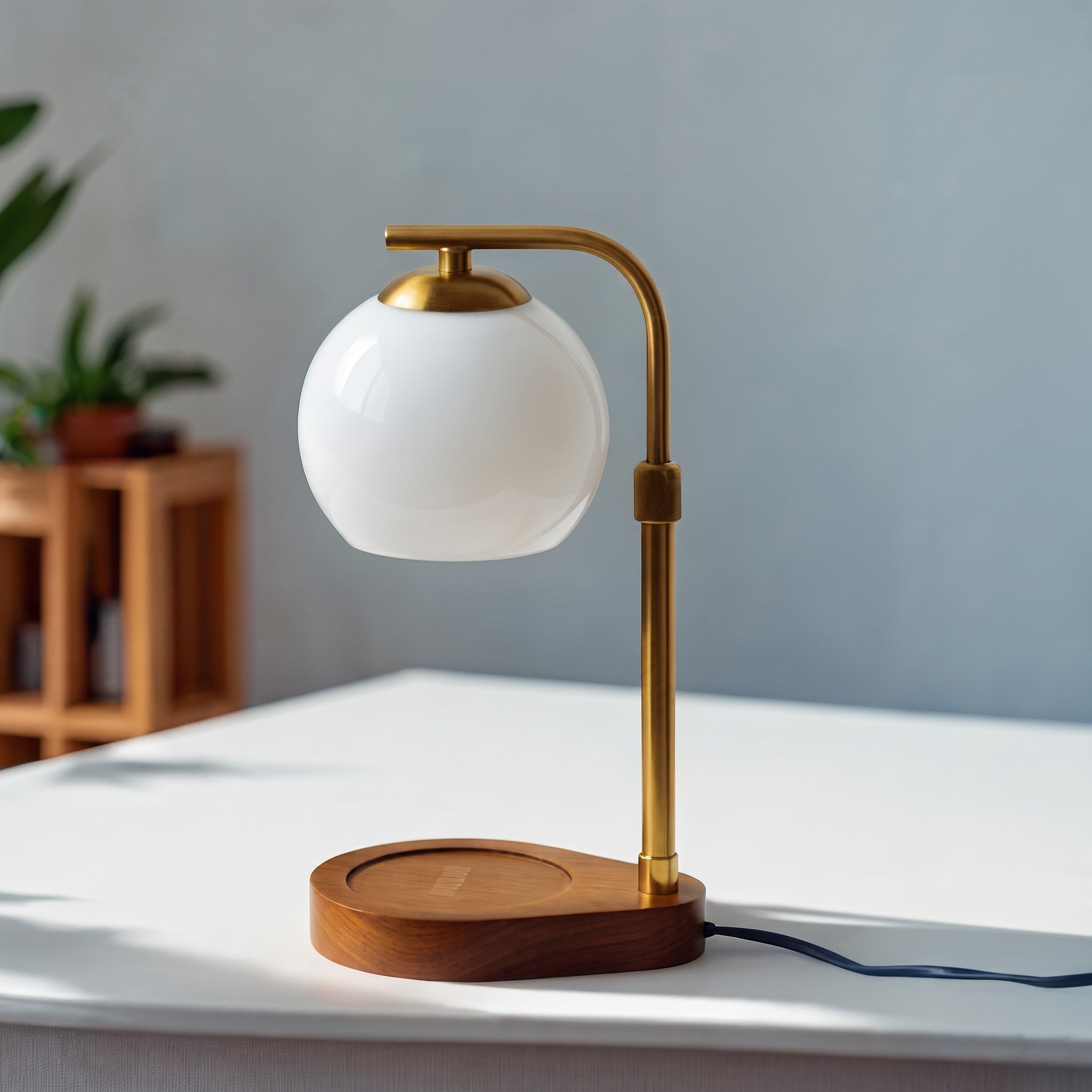 Kerzenwärmer Lampe mit Glaskugel Design und Holzsockel - Table Lamps - Weiß - Voldeva
