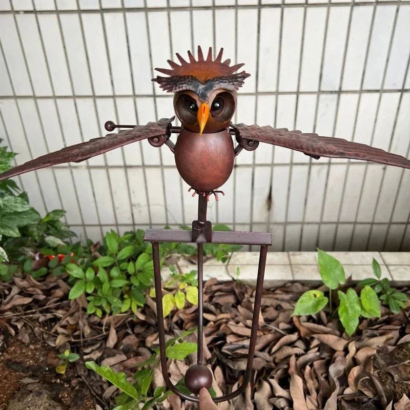 Kinetische Vogel - Gartenskulptur - Gartenskulptur - Stehende Eule - Voldeva
