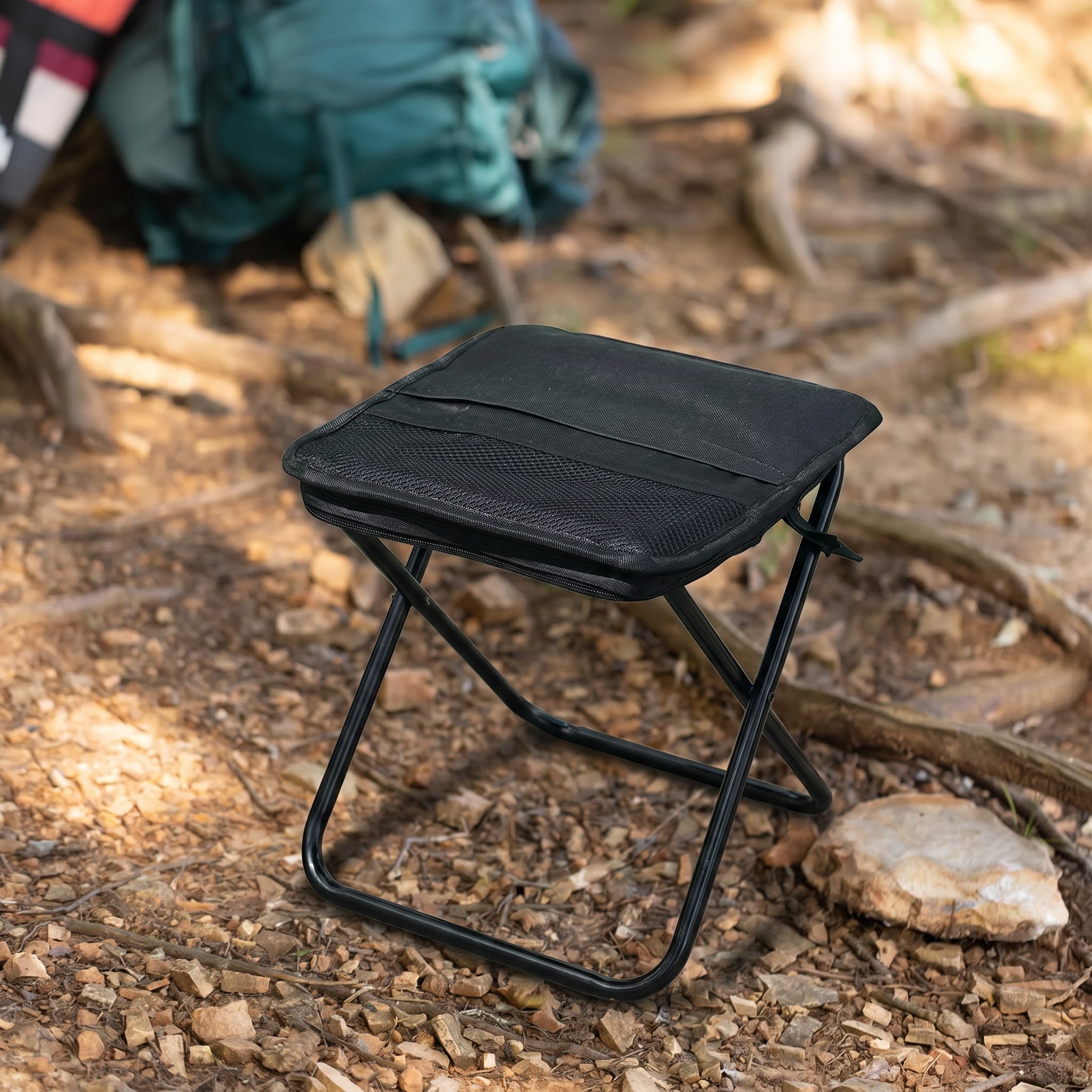 Klapphocker mit Tragetasche für Camping und Outdoor - Klapphocker - Schwarz - Voldeva