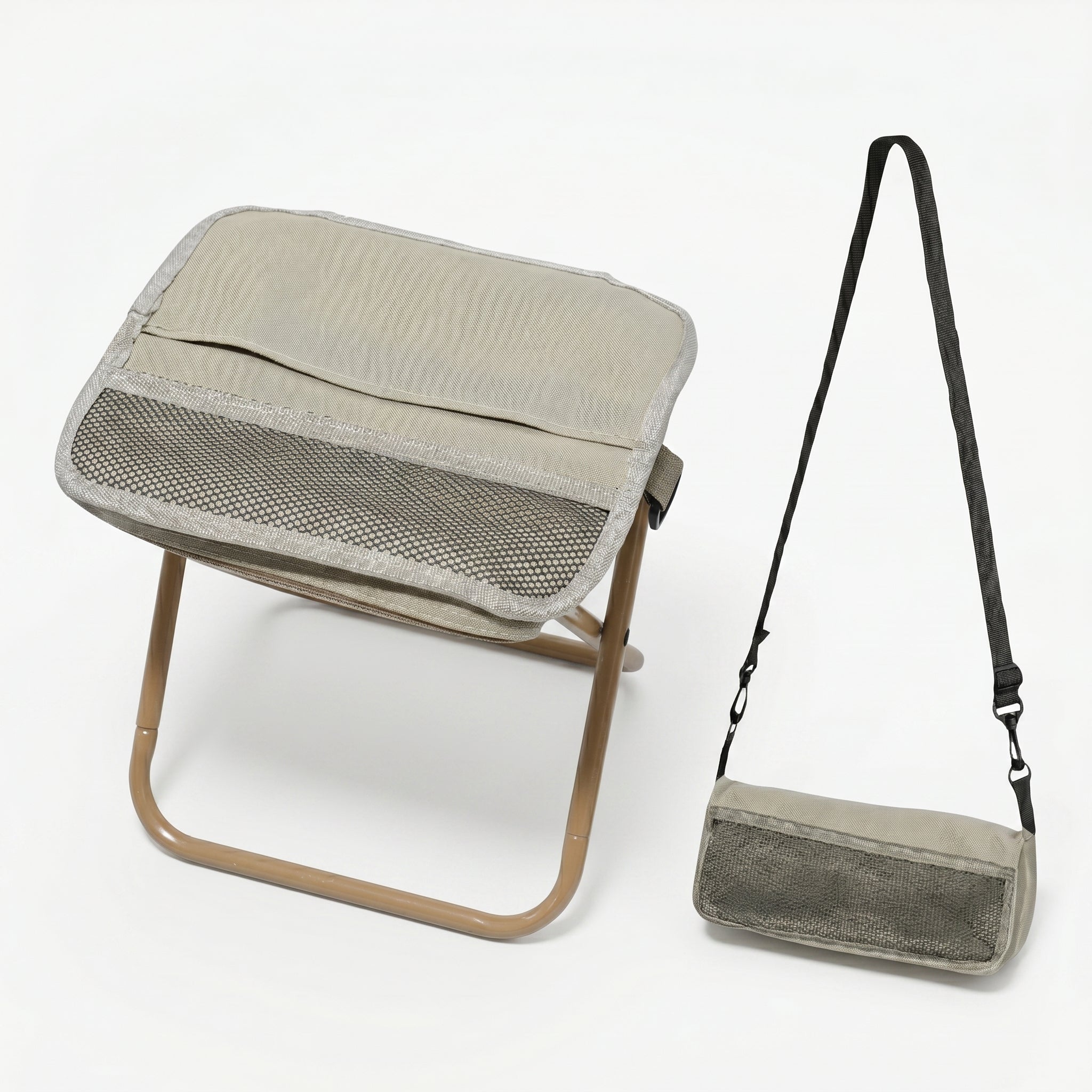Klapphocker mit Tragetasche für Camping und Outdoor - Klapphocker - Khaki - Voldeva