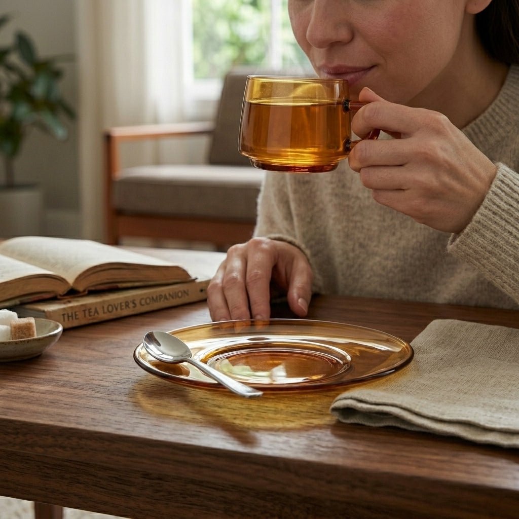 Klare Tasse mit Untertasse Set - Becher - Bernstein - Voldeva