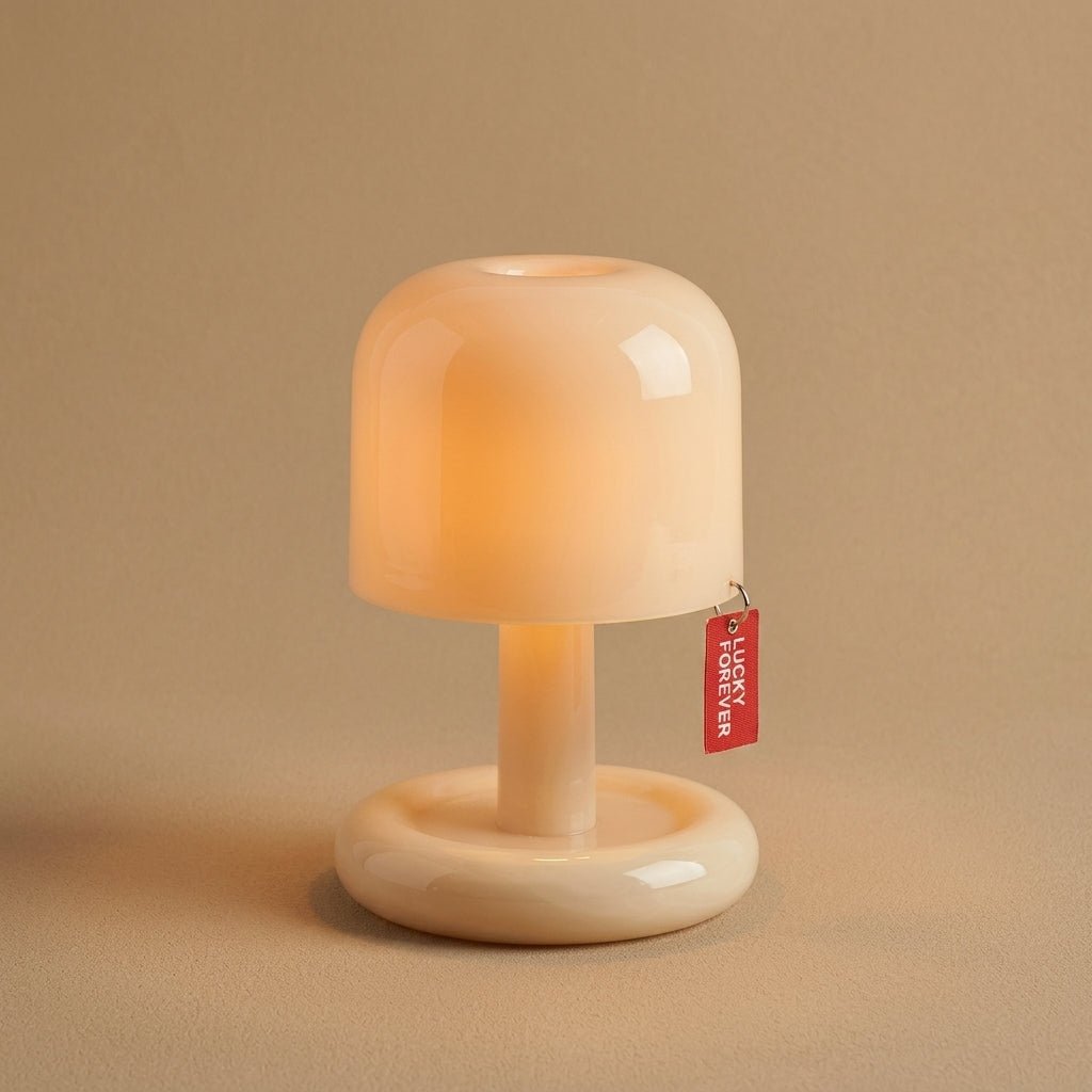 Kompakte Retro Tischlampe mit Rundsockel und Pilzhut-Schirm - Tischlampe - Voldeva