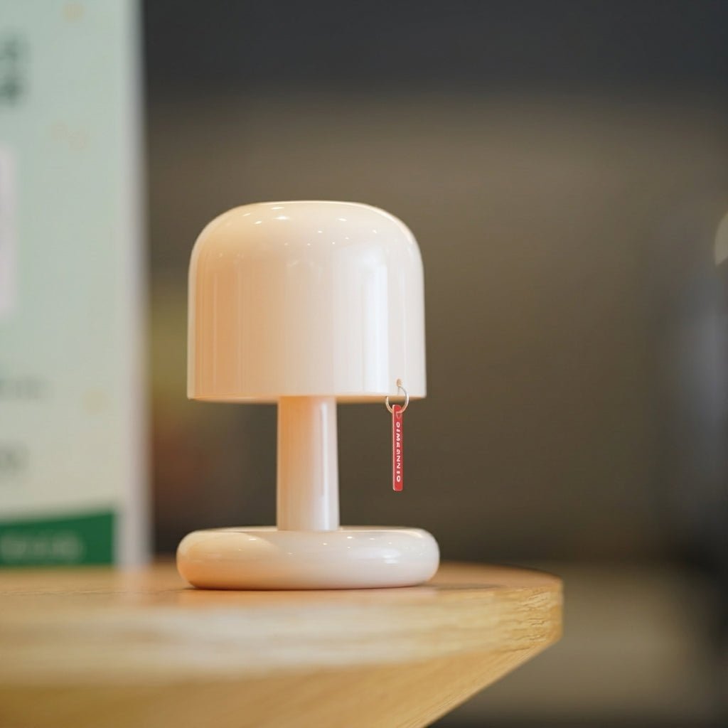 Kompakte Retro Tischlampe mit Rundsockel und Pilzhut-Schirm - Tischlampe - Voldeva