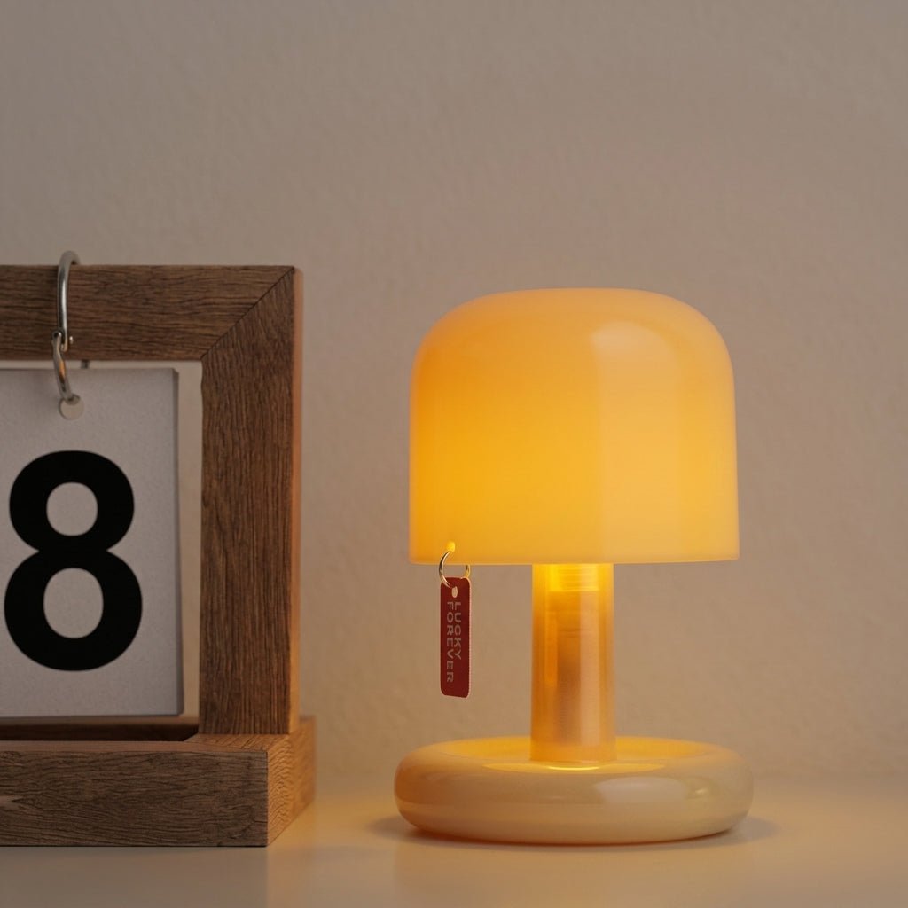 Kompakte Retro Tischlampe mit Rundsockel und Pilzhut-Schirm - Tischlampe - Voldeva