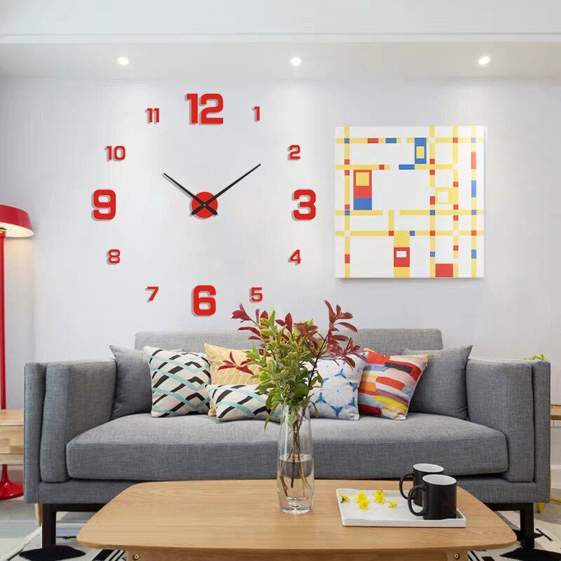 Kreative 3D Wanduhr Mit Modernen Ziffern - Uhr - Nummeriert - Rot - Voldeva