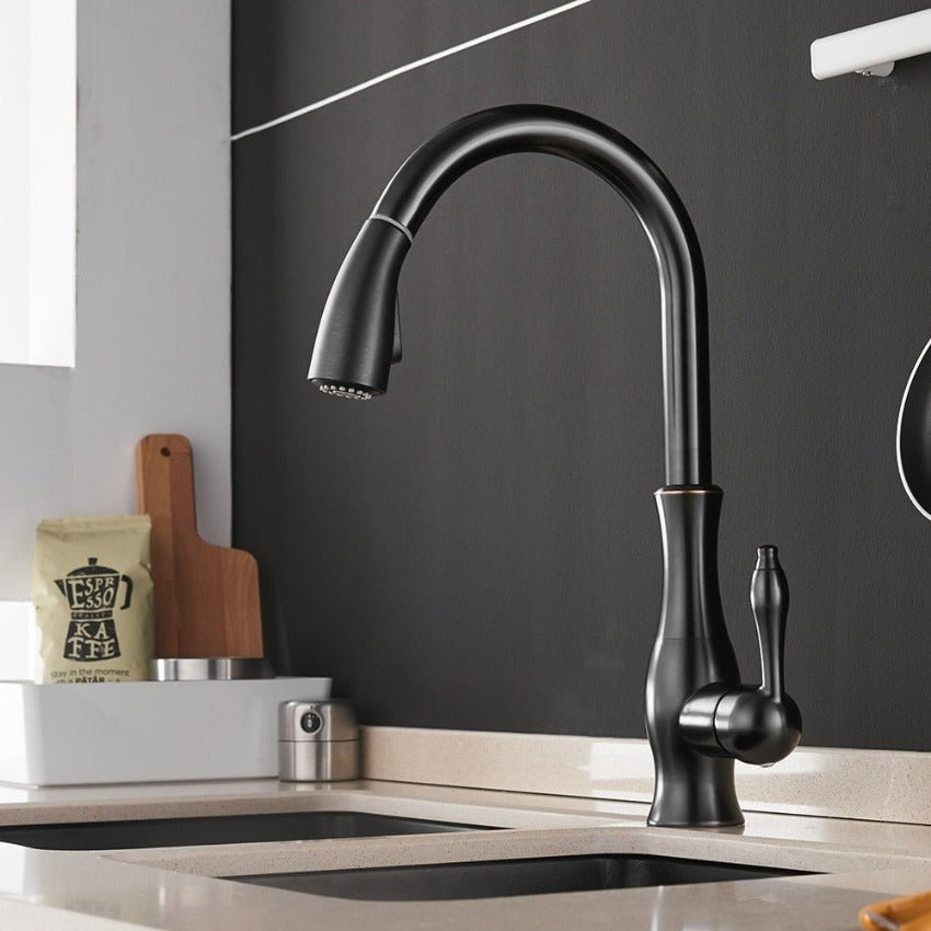Küchenarmatur mit Ausziehbrause - Wasserhahn - Schwarz - Voldeva